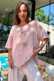 Izi Cheesecloth Button Tee Ballet Blush